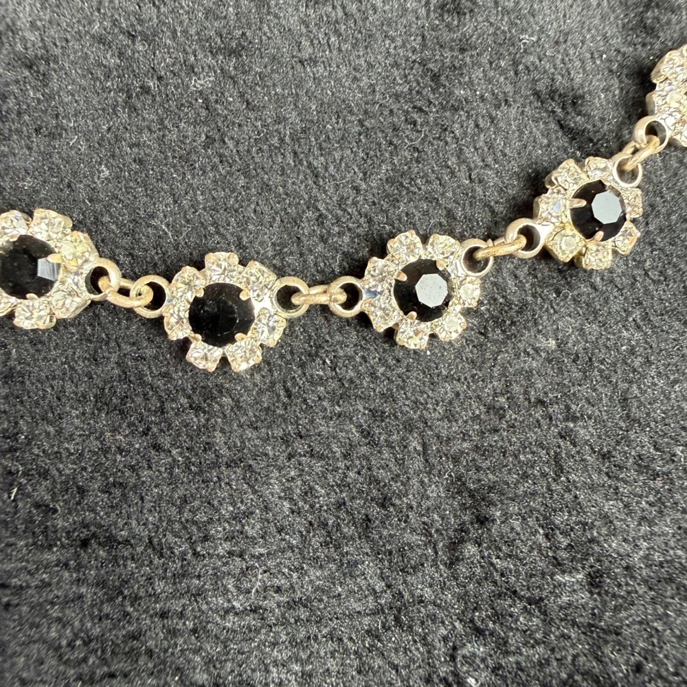 Vtg Black Clear Rhinestone Floral Silver Chocker Necklace Whimsygoth 90s Y2K - Picture 9 of 9